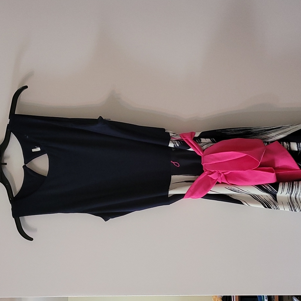Navy full length formal dress w white wave details